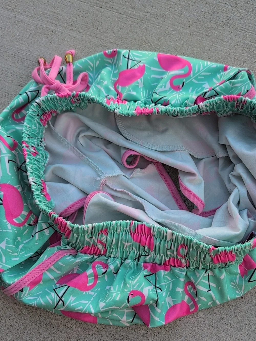 Jess Lea Large Flamingo Print Shorts Teal Pink Drawstring Elastic Waist Beach 3
